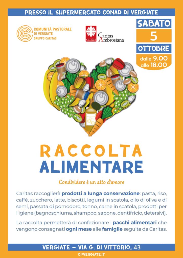 Locandina raccolta alimentare Caritas 2024